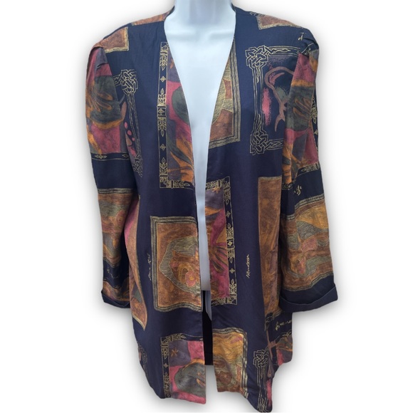 periwinkle Tops - Vintage 90’s Women’s Abstract Navy Blue Duster/Blazer Size 18